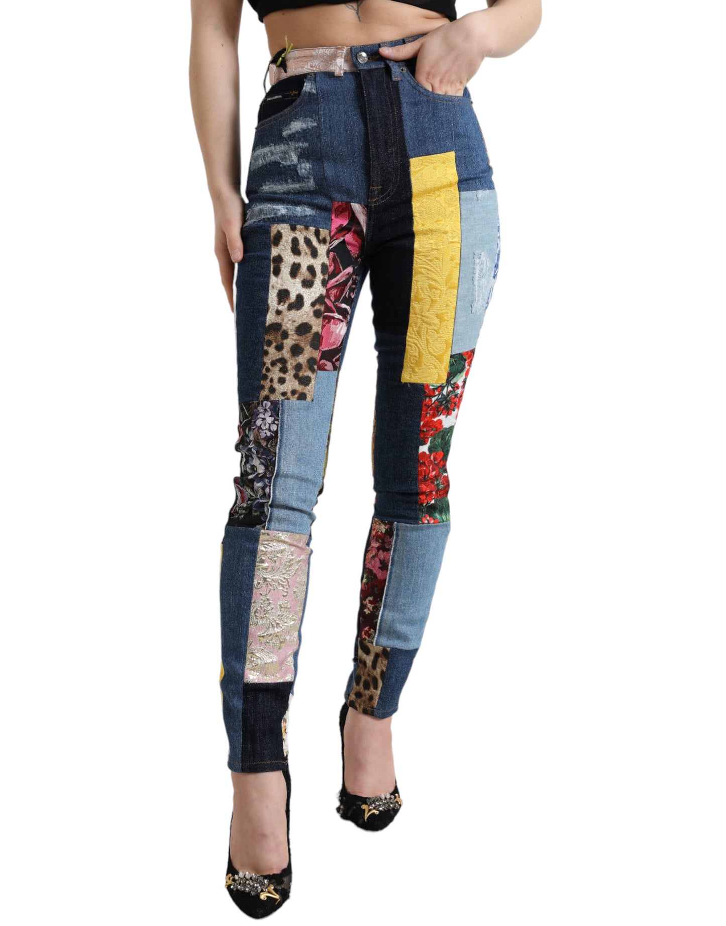 Dolce &amp; Gabbana Multicolor Patchwork GRACE Skinny Denim Jeans