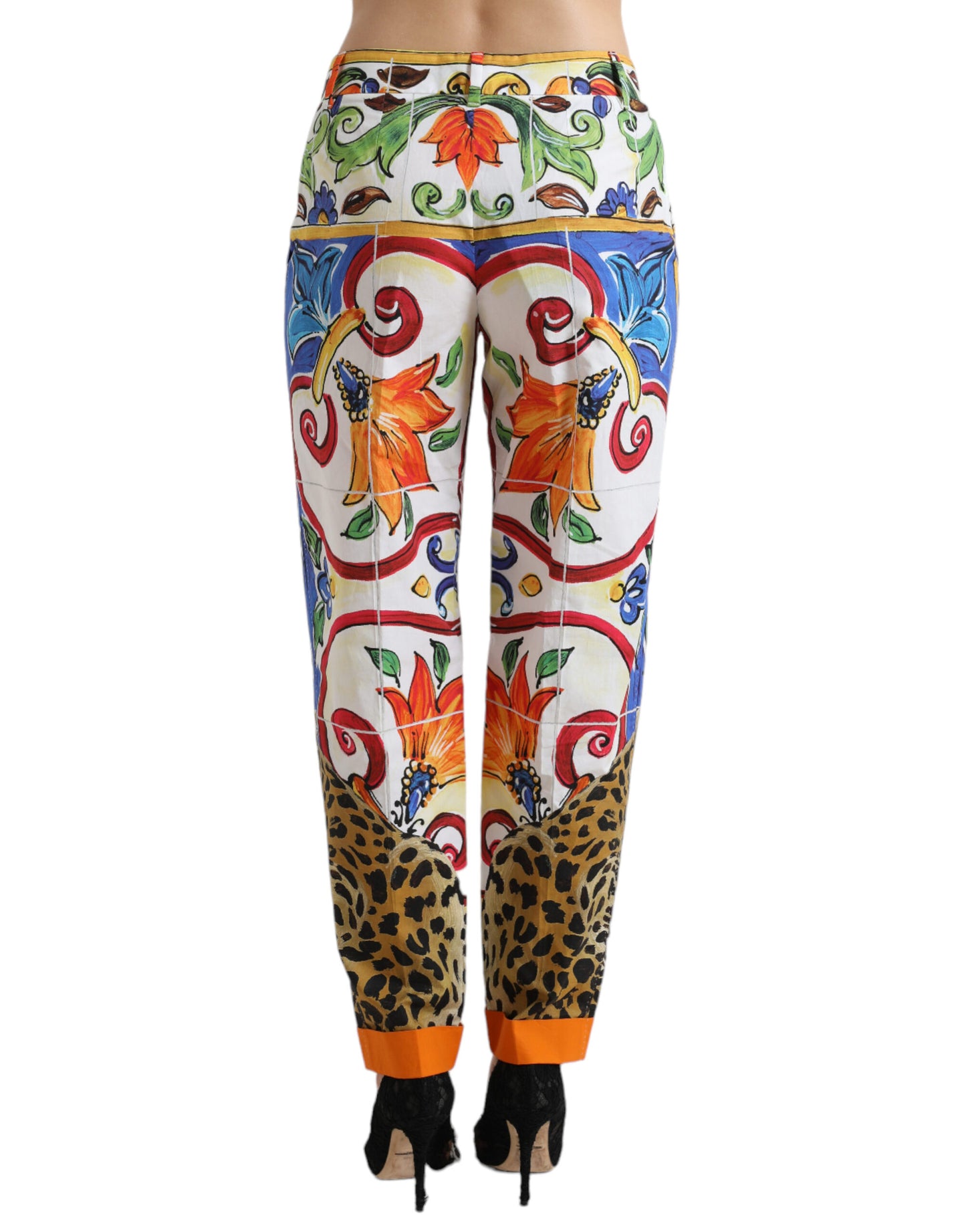 Dolce &amp; Gabbana White Majolica Print Tapered Mid Waist Pants