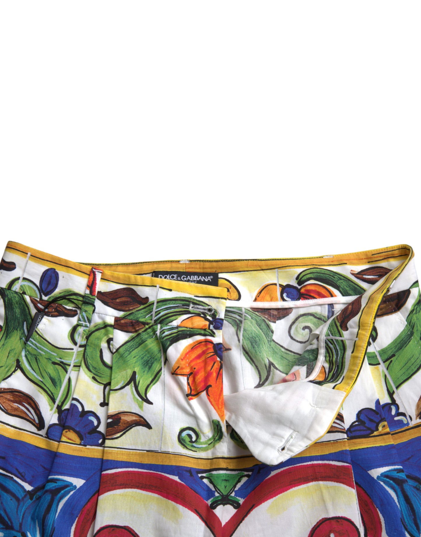 Dolce &amp; Gabbana White Majolica Print Tapered Mid Waist Pants