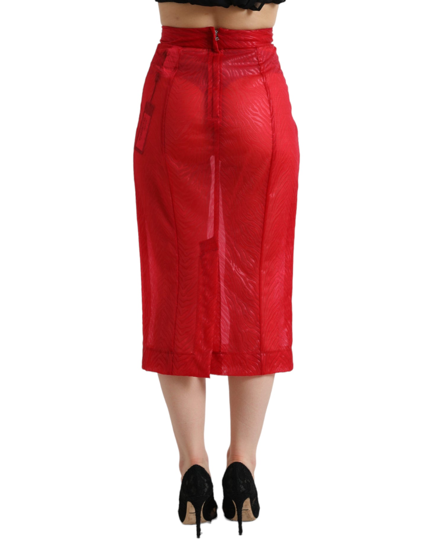 Dolce &amp; Gabbana Roter, transparenter Midirock mit Bleistiftschnitt und hoher Taille