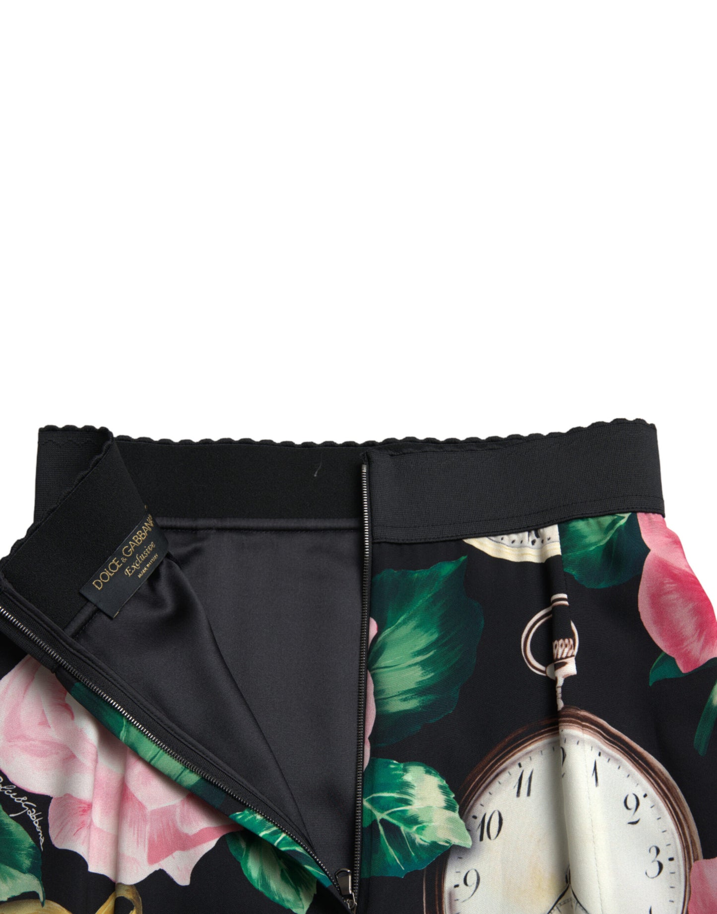 Dolce &amp; Gabbana – Schwarzer Bleistiftrock mit Rosenuhr und hoher Taille