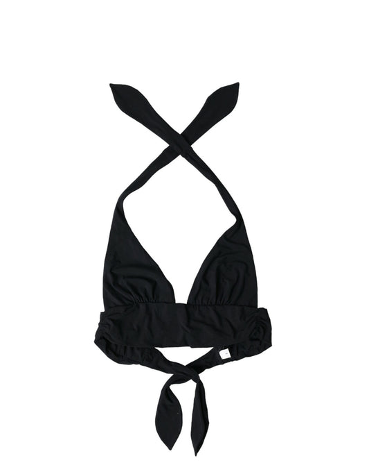 Dolce &amp; Gabbana Black Nylon Stretch Swimwear Halter Top Bikini