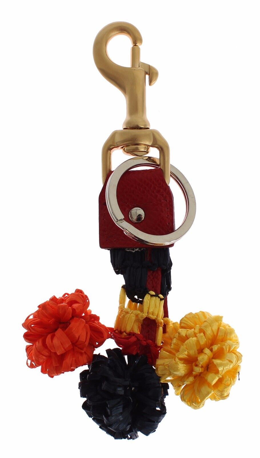 Dolce &amp; Gabbana Gold Yellow Raffia Leather Clasp Finder Chain Keyring