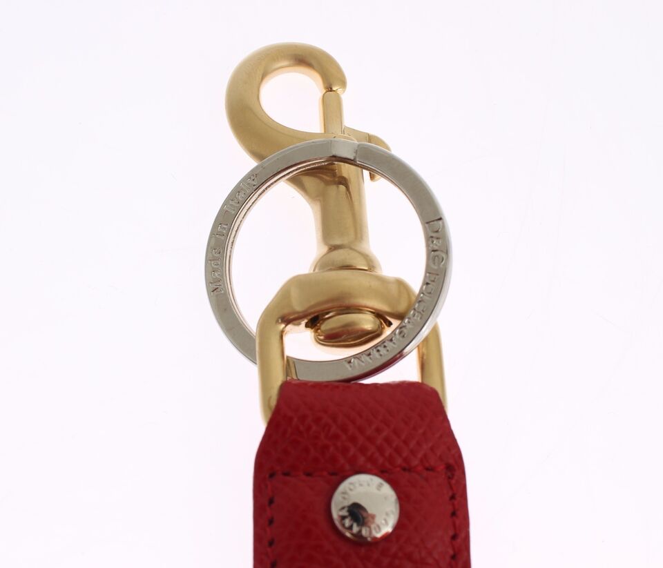 Dolce &amp; Gabbana Gold Yellow Raffia Leather Clasp Finder Chain Keyring