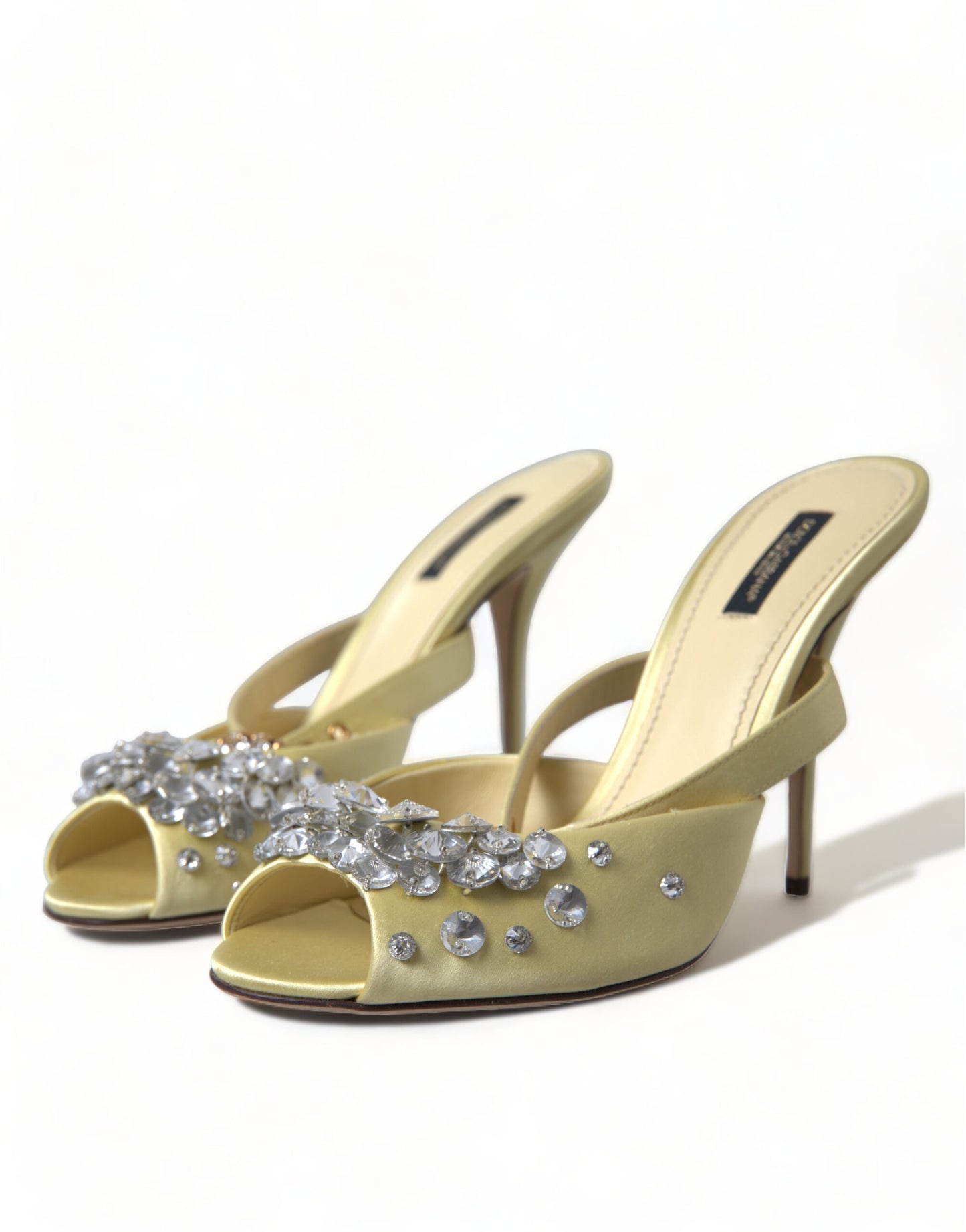 Dolce &amp; Gabbana Gelbe Satin-Kristall-Mary-Janes-Sandalen