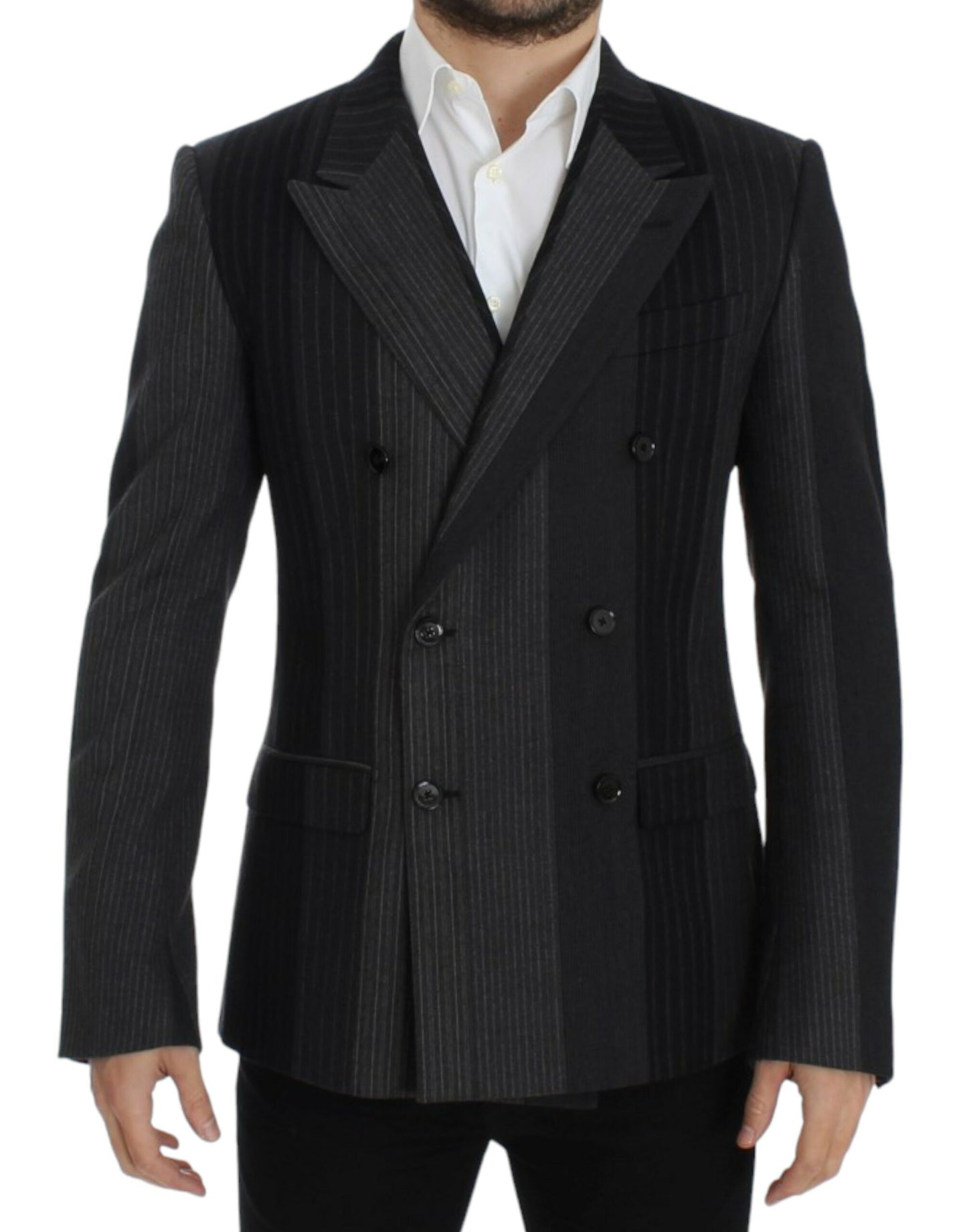 Dolce &amp; Gabbana Grau gestreifter Woll-Stretch-Blazer