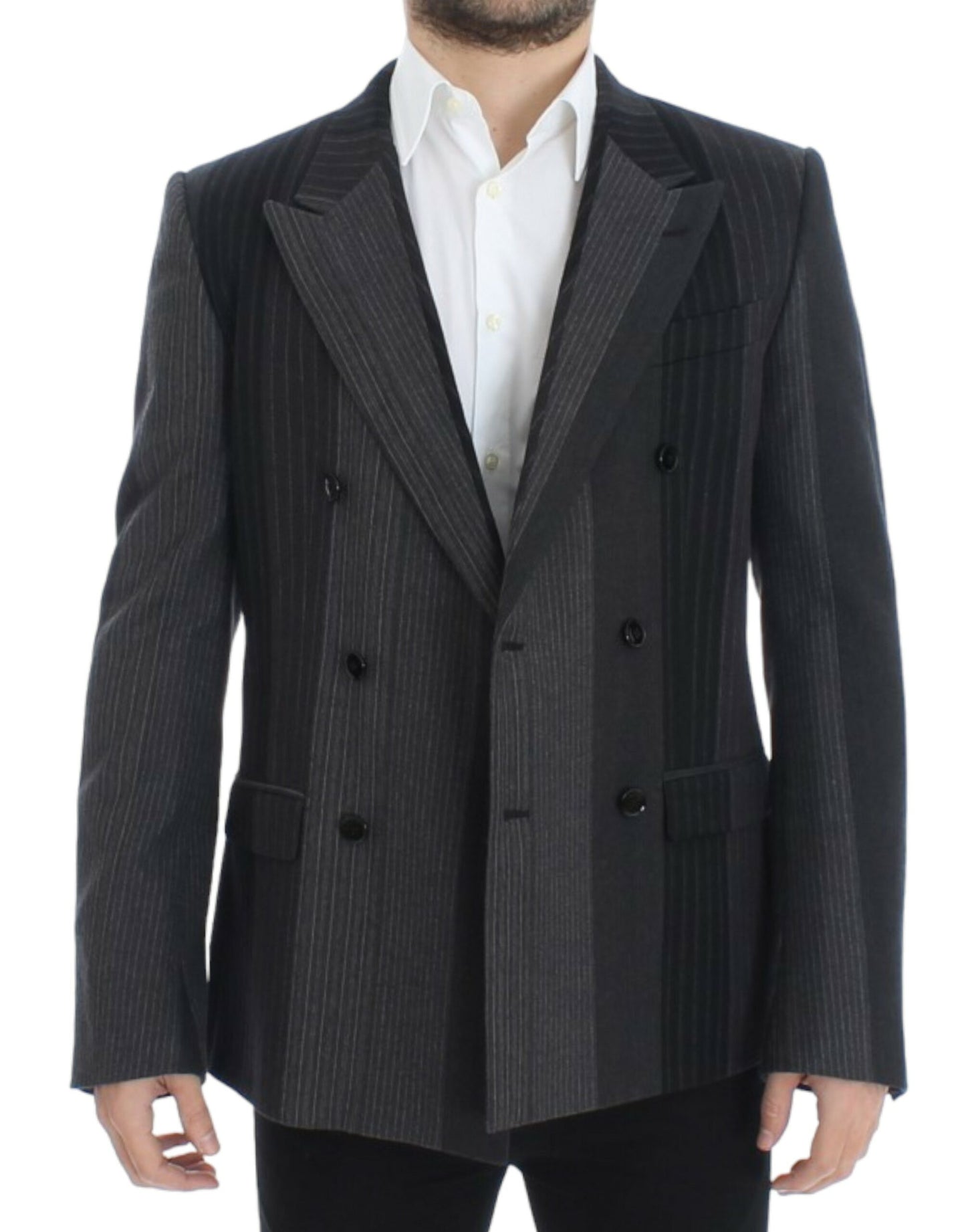 Dolce &amp; Gabbana Grau gestreifter Woll-Stretch-Blazer