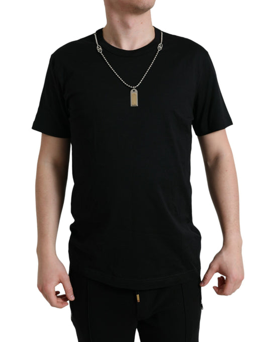 Dolce &amp; Gabbana Black Cotton Dog Tag Round Neck T-shirt