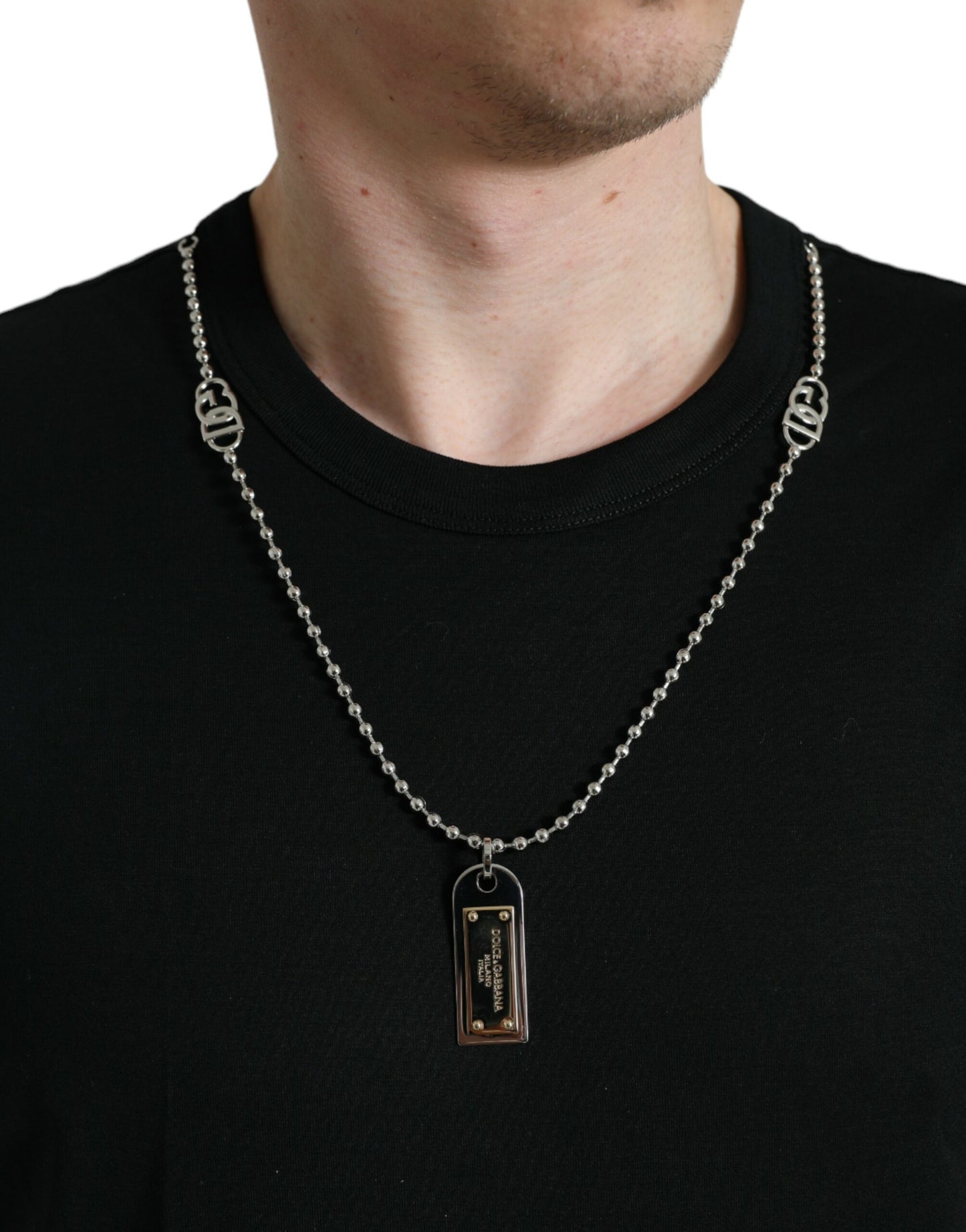 Dolce &amp; Gabbana Black Cotton Dog Tag Round Neck T-shirt