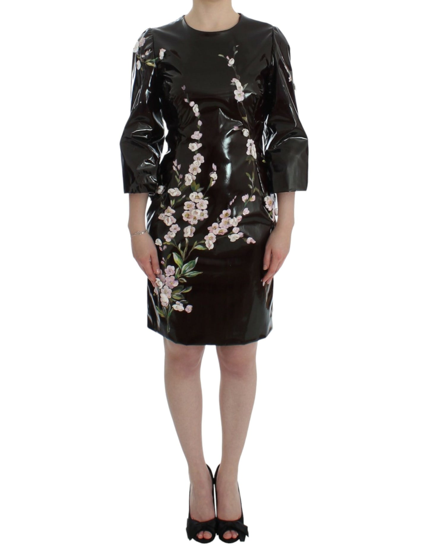 Dolce &amp; Gabbana Black floral 3/4 Sleeve sheath dress