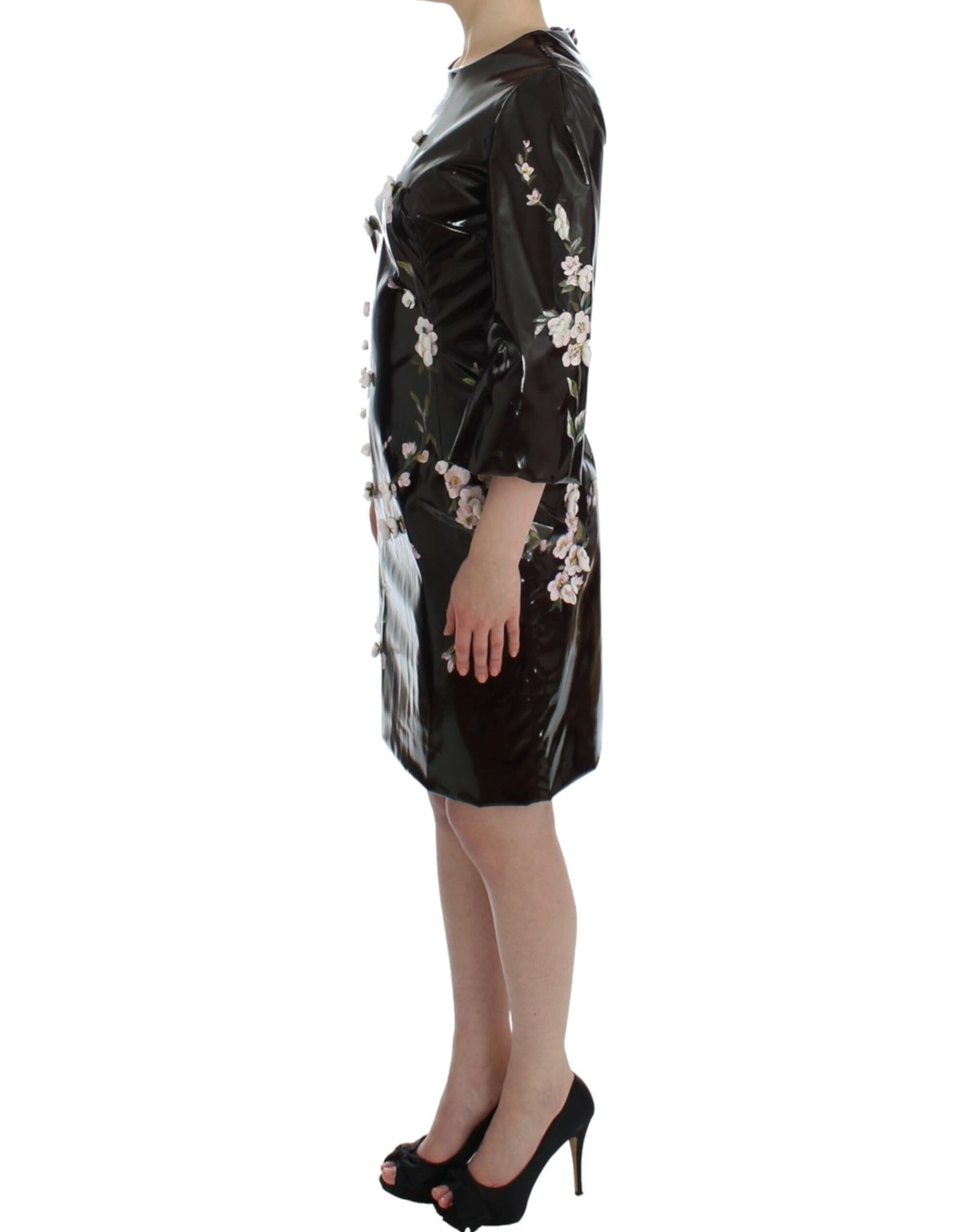 Dolce &amp; Gabbana Black floral 3/4 Sleeve sheath dress