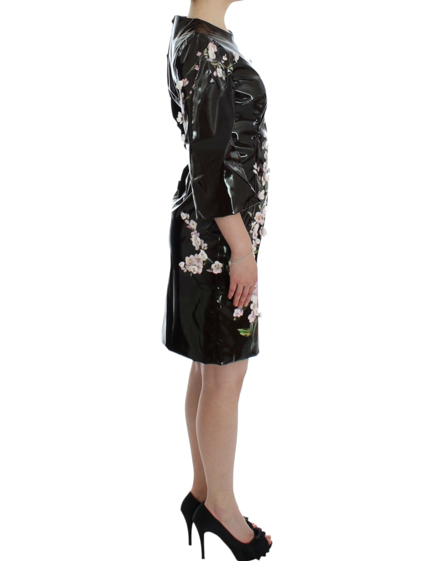 Dolce &amp; Gabbana Black floral 3/4 Sleeve sheath dress