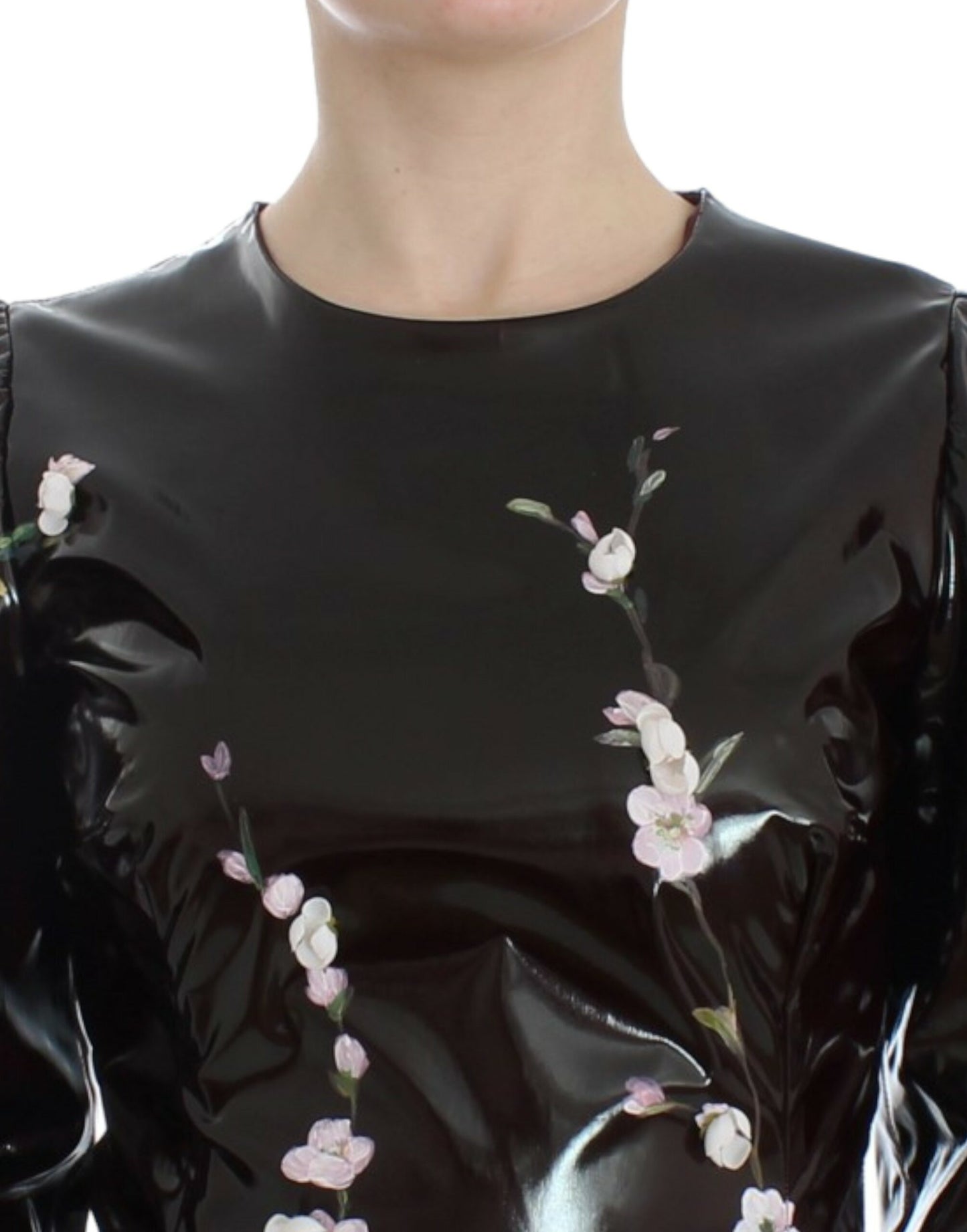 Dolce &amp; Gabbana Schwarzes, florales Etuikleid mit 3/4-Ärmeln