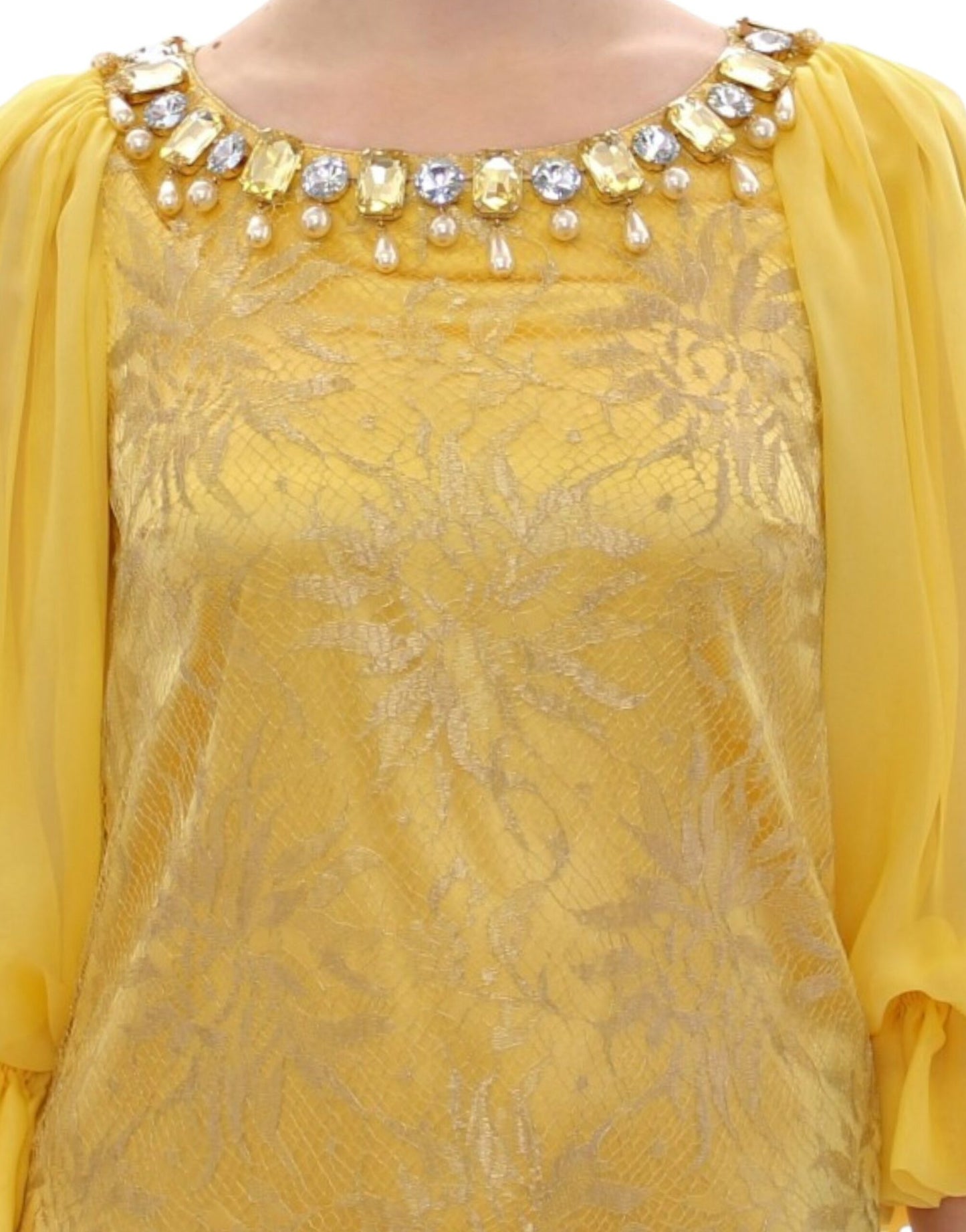 Dolce &amp; Gabbana Yellow lace crystal mini dress