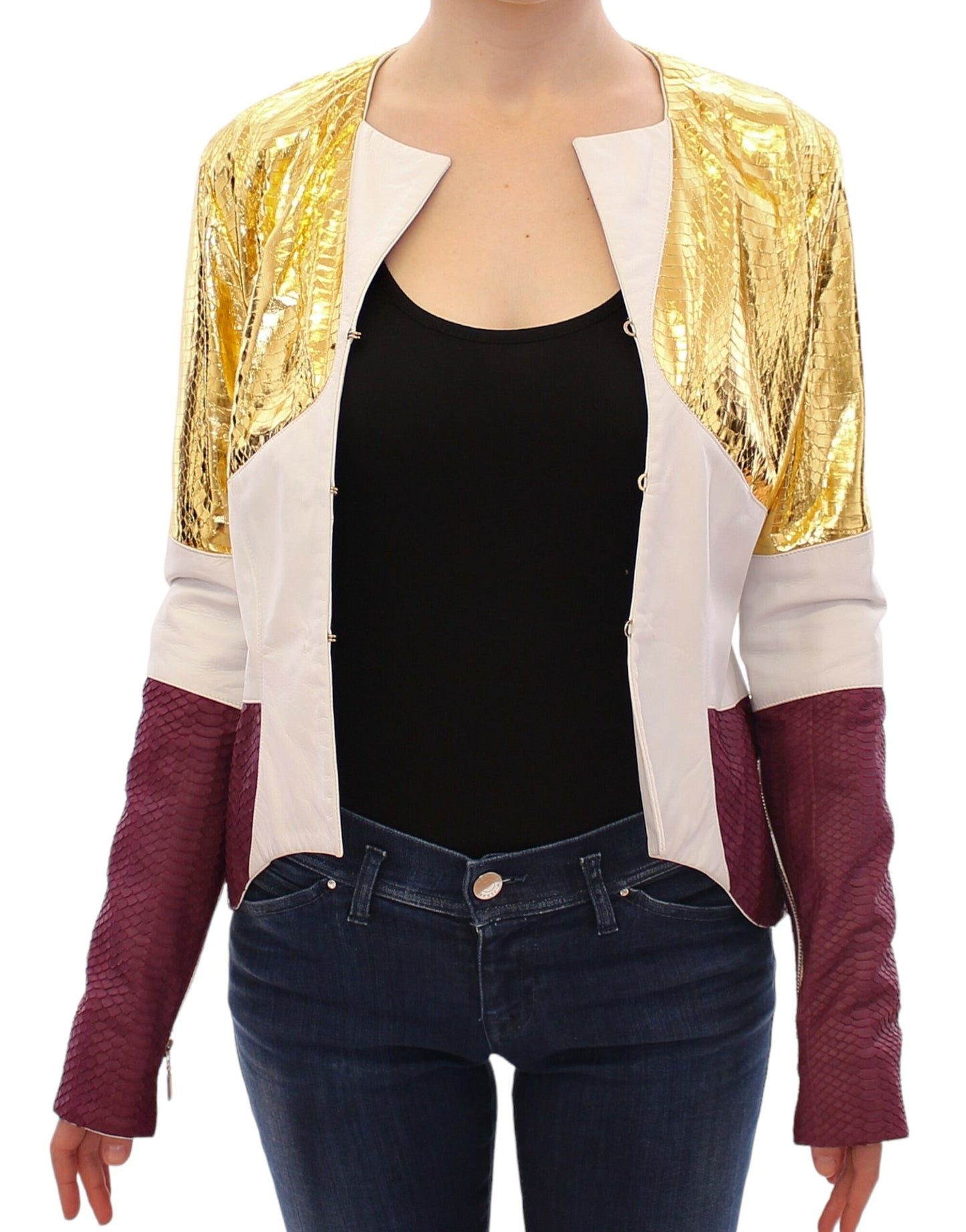 Vladimiro Gioia Elegant Metallic Croc Print Leather Jacket