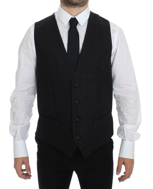 Dolce &amp; Gabbana Gray Striped Wool Dress Vest Gilet