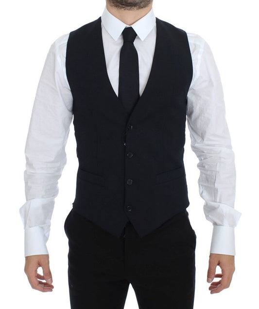 Dolce &amp; Gabbana Blue Wool Formal Dress Vest Gilet