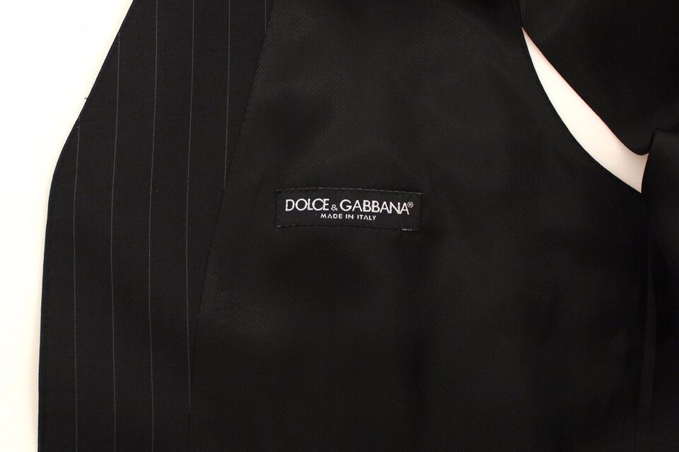 Dolce &amp; Gabbana Black Striped Wool Silk Dress Vest Gilet