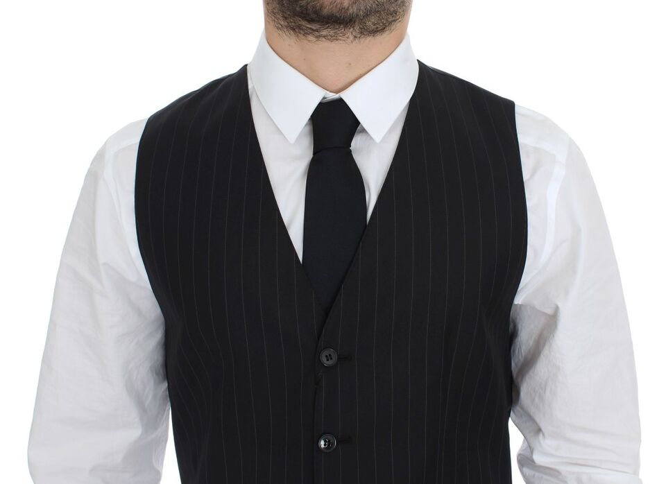 Dolce &amp; Gabbana Black Striped Wool Silk Dress Vest Gilet