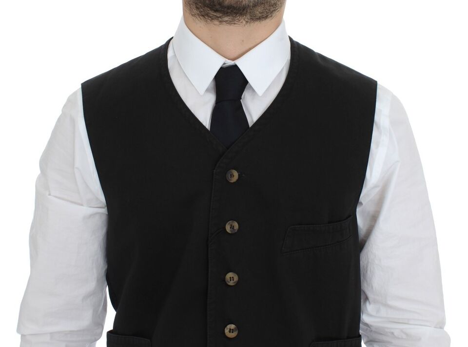 Dolce &amp; Gabbana Black Cotton Blend Dress Vest Gilet