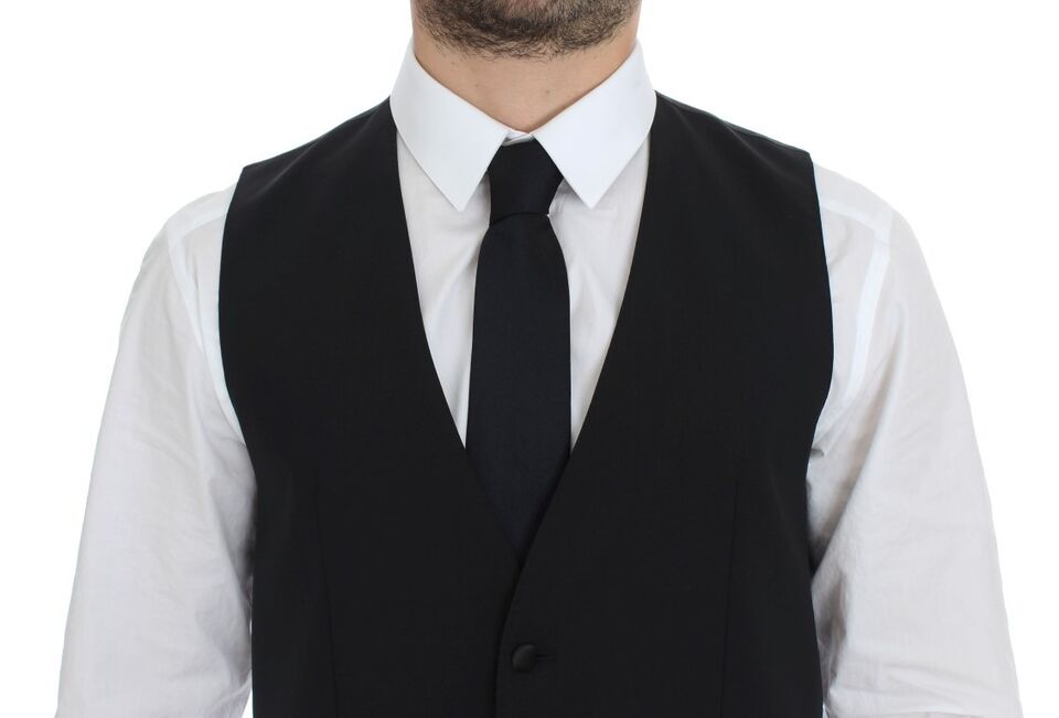 Dolce &amp; Gabbana Black Wool Silk Stretch Dress Vest Blazer