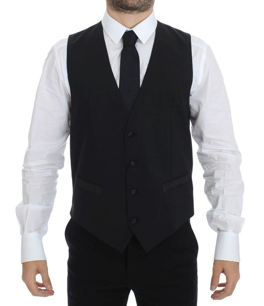 Dolce &amp; Gabbana Black Wool Silk Stretch Dress Vest Blazer