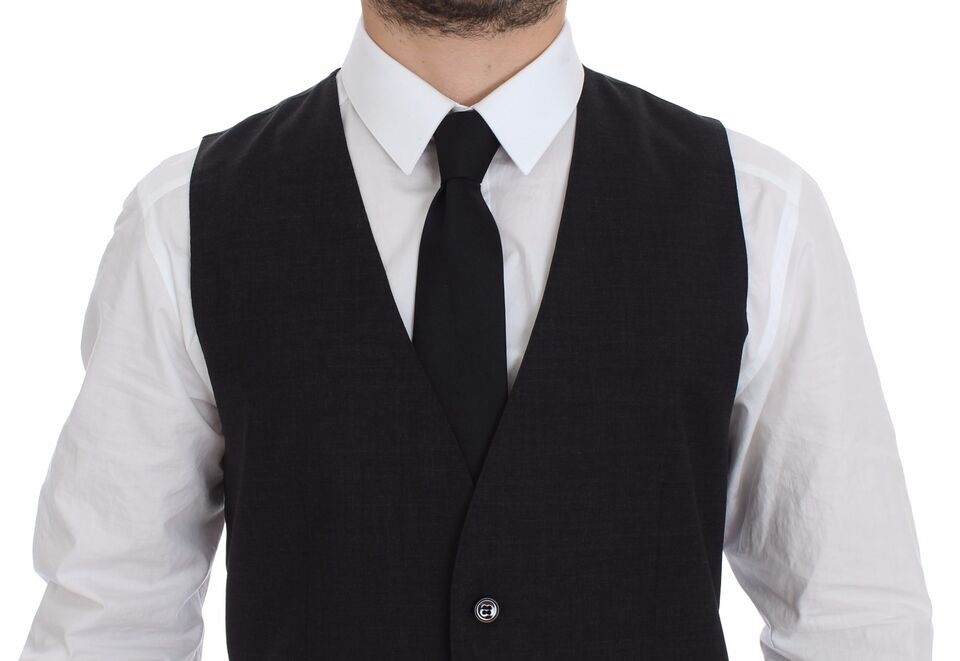 Dolce &amp; Gabbana Grey Slim Fit Button Front Dress Formal Vest