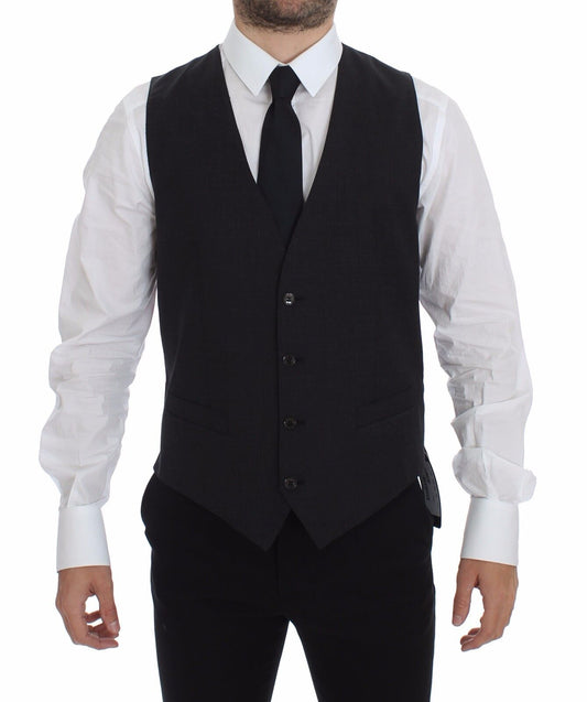 Dolce &amp; Gabbana Grey Slim Fit Button Front Dress Formal Vest