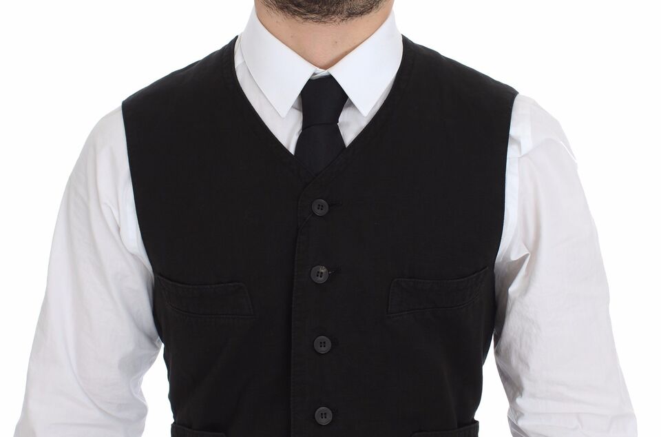 Dolce &amp; Gabbana Black Flax Cotton Dress Vest Blazer