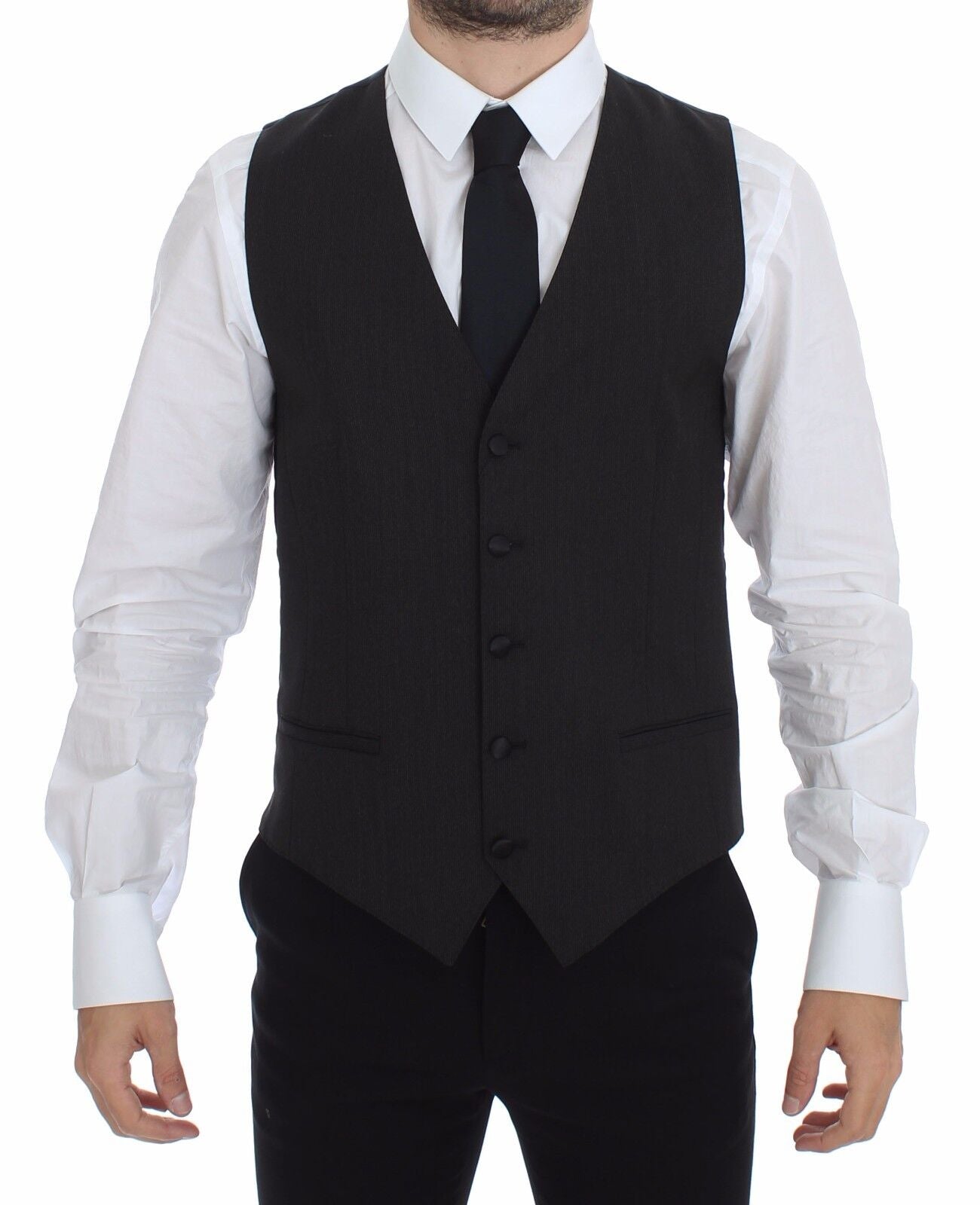 Dolce &amp; Gabbana Grey Wool Stretch Dress Vest Blazer