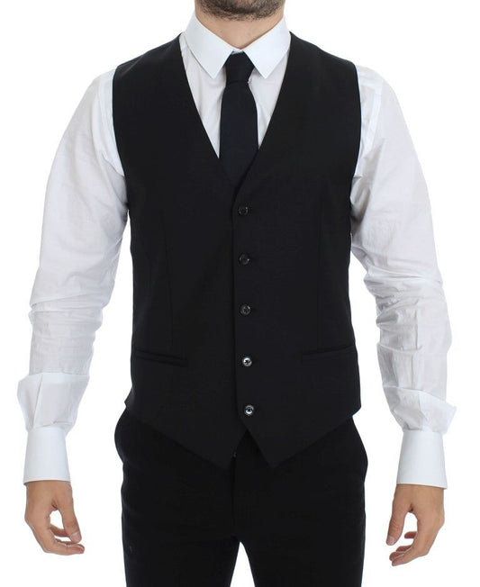 Dolce &amp; Gabbana Black Wool Silk Stretch Dress Vest Blazer