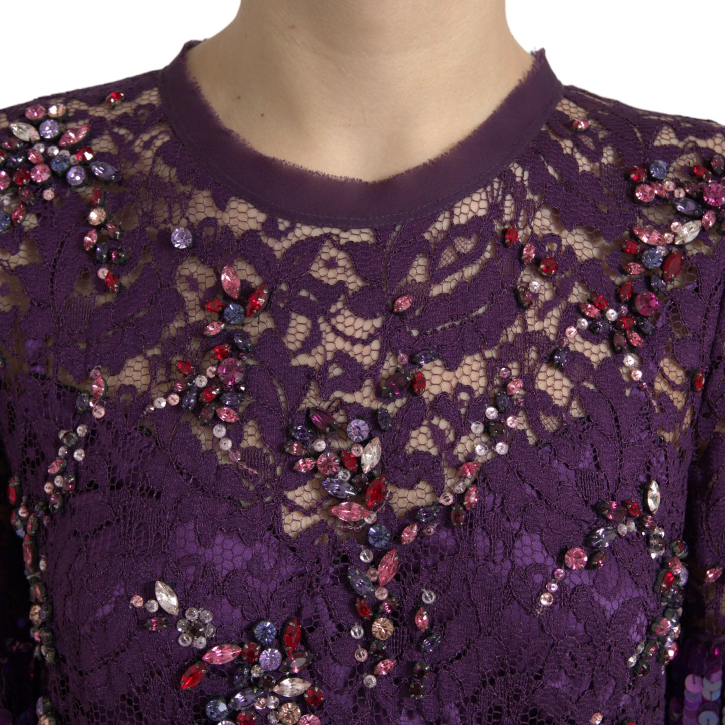 Dolce &amp; Gabbana Purple floral lace crystal embedded dress