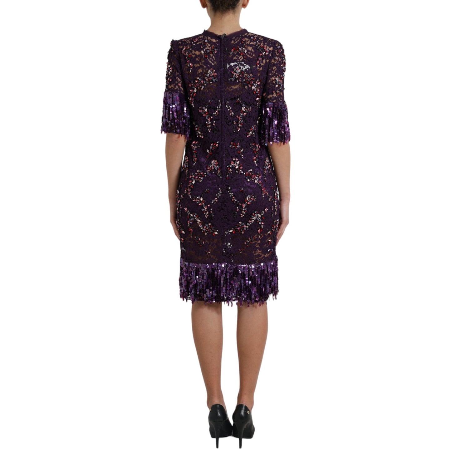 Dolce &amp; Gabbana Purple floral lace crystal embedded dress