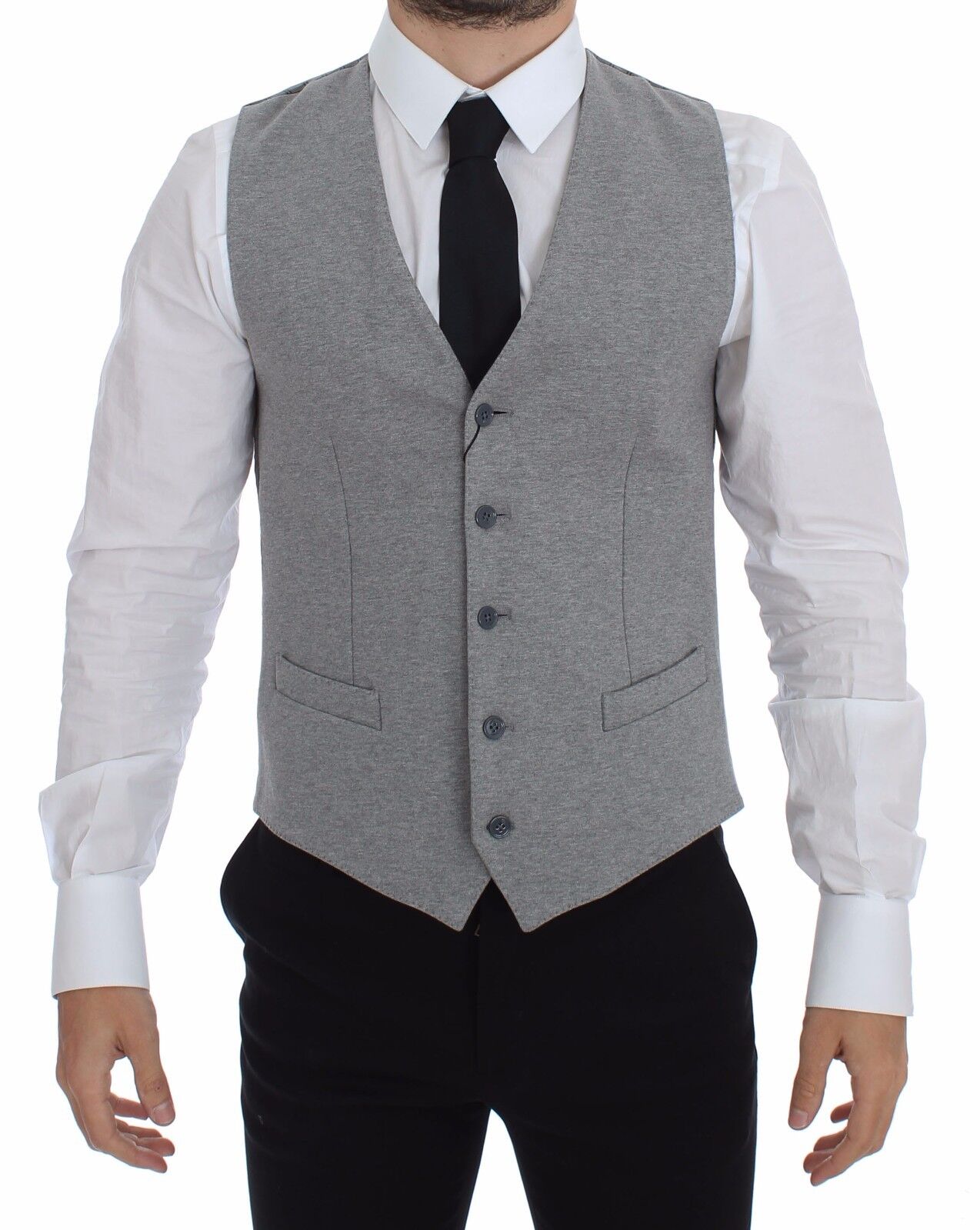 Dolce &amp; Gabbana Grey Cotton Stretch Dress Vest Blazer