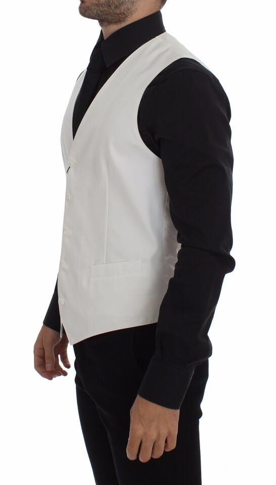 Dolce &amp; Gabbana White Cotton Silk Blend Dress Vest Blazer