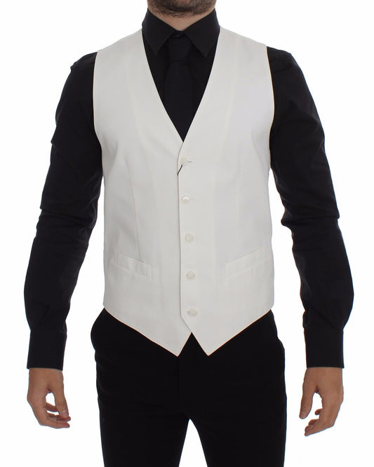 Dolce &amp; Gabbana White Cotton Silk Blend Dress Vest Blazer