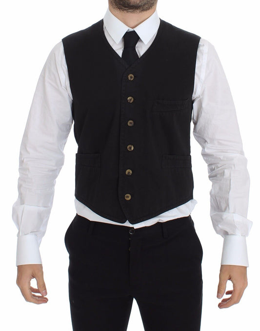 Dolce &amp; Gabbana Black Cotton Viscose Dress Vest Blazer