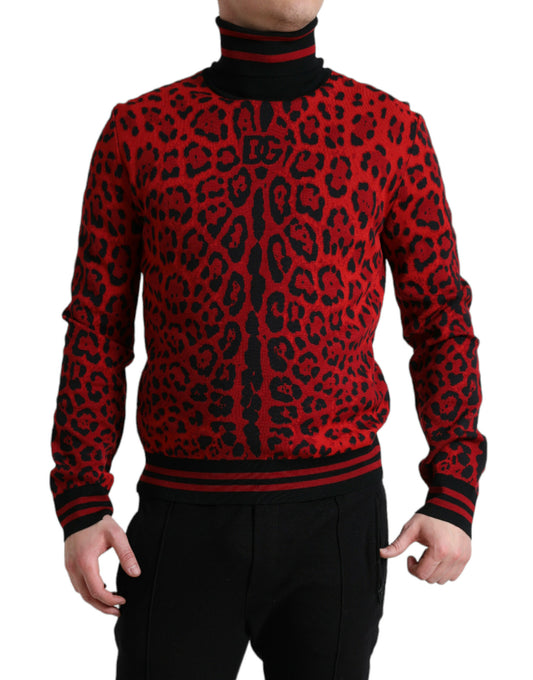 Dolce &amp; Gabbana Rollkragenpullover mit rotem Leopardenmuster