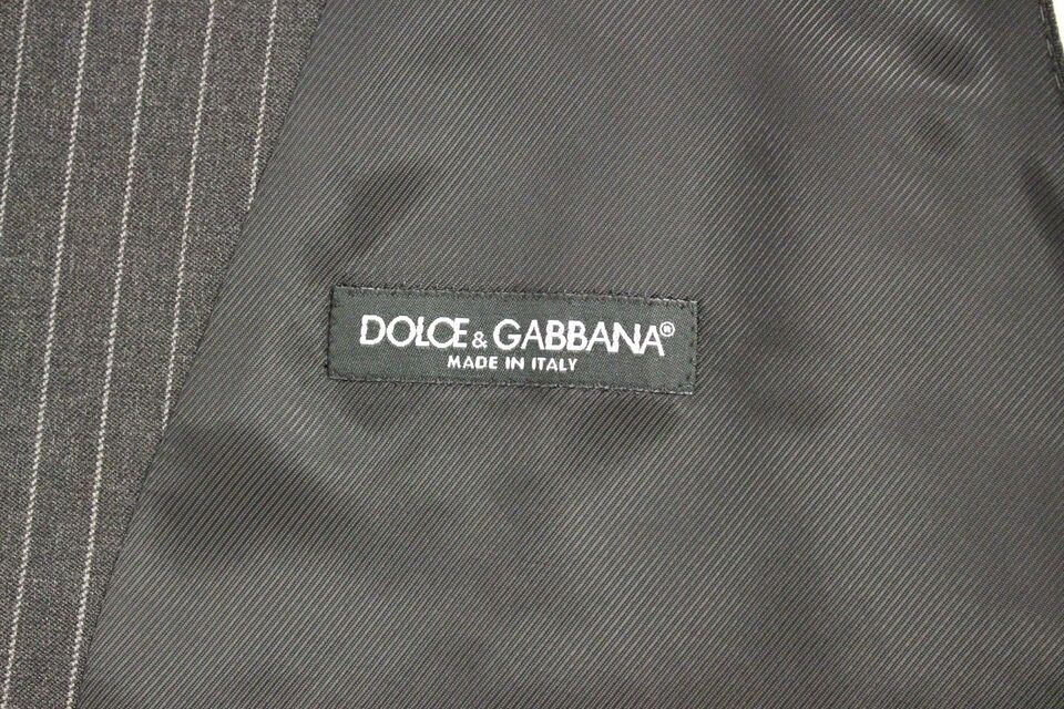 Dolce &amp; Gabbana Gray Striped Wool Single Breasted Vest