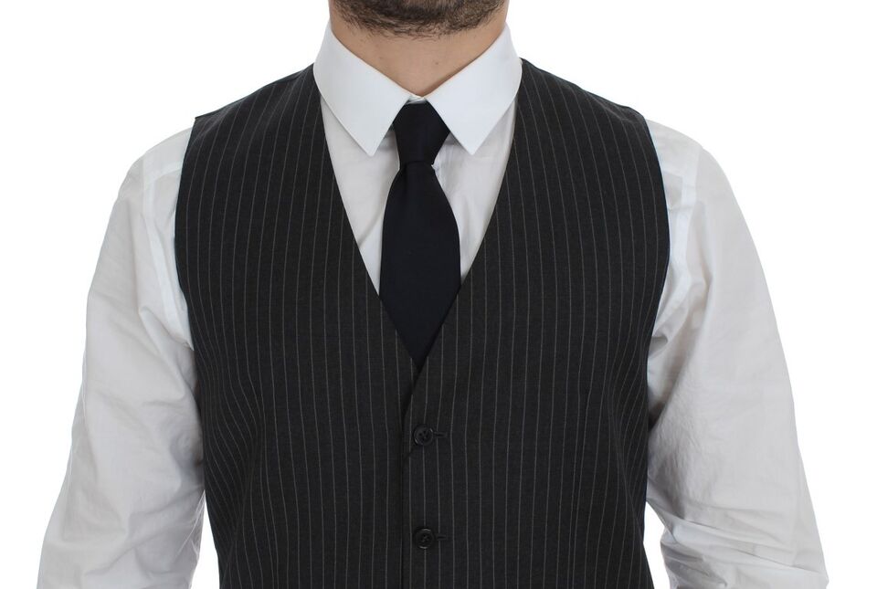 Dolce &amp; Gabbana Gray Striped Wool Single Breasted Vest