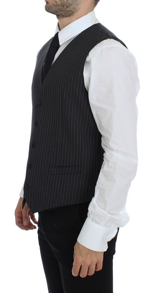 Dolce &amp; Gabbana Gray Striped Wool Single Breasted Vest