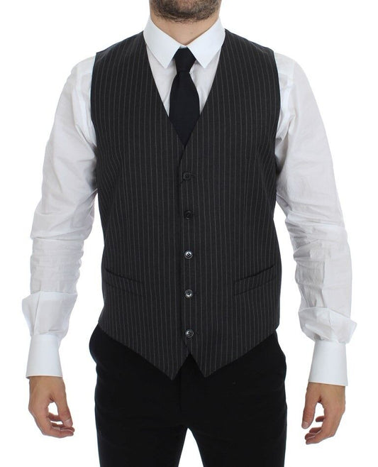 Dolce &amp; Gabbana Gray Striped Wool Single Breasted Vest