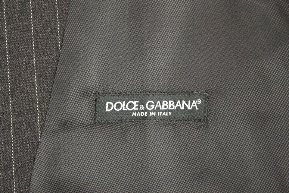 Dolce &amp; Gabbana Grau gestreifte Wollweste mit Logo