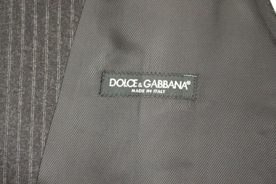 Dolce &amp; Gabbana Gray Striped Wool Single Breasted Vest