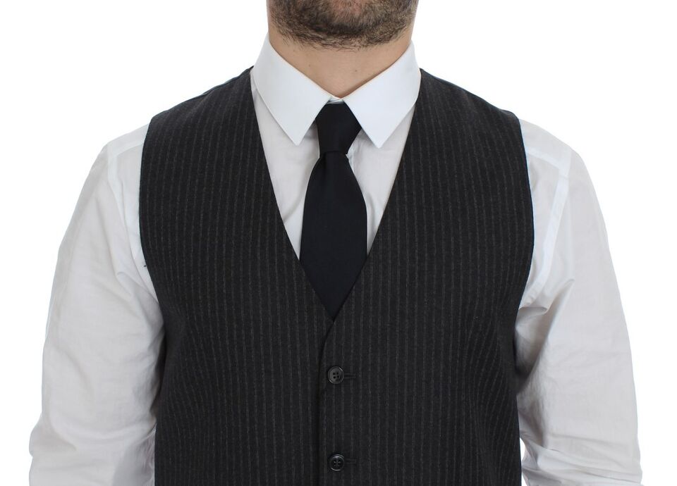 Dolce &amp; Gabbana Gray Striped Wool Single Breasted Vest