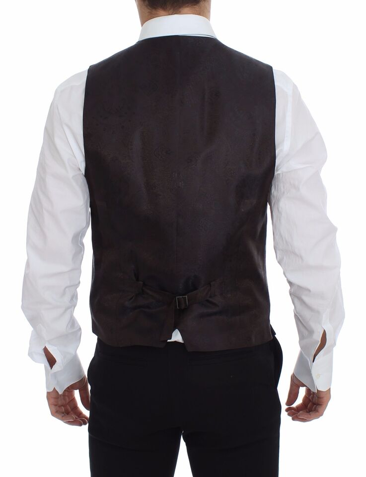 Dolce &amp; Gabbana Brown Check Wool Single Breasted Vest