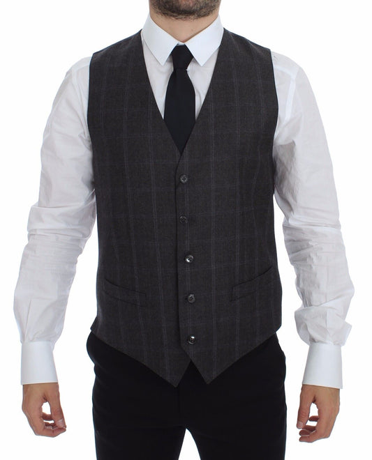 Dolce &amp; Gabbana Brown Check Wool Single Breasted Vest