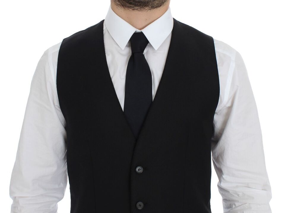 Dolce &amp; Gabbana Black Wool Single Breasted Vest Gilet