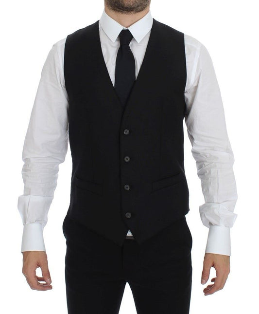 Dolce &amp; Gabbana Black Wool Single Breasted Vest Gilet