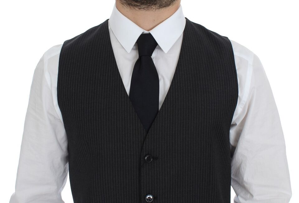 Dolce &amp; Gabbana Gray Striped Wool Single Breasted Vest